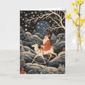 トナカイに乗ったサンタのクリスマスカード カード (黄色い花)