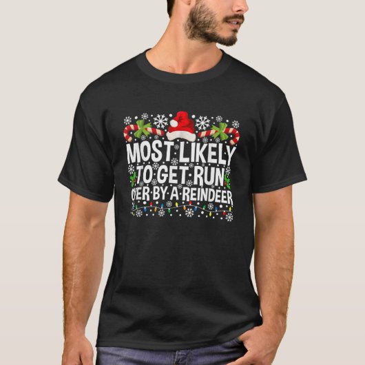 トナカイに轢かれそうな人 マッチング Tシャツ (正面)