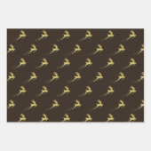 トナカイのある黄金のクリスマスツリー ラッピングペーパーシート (正面)