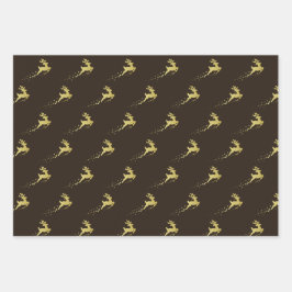 トナカイのある黄金のクリスマスツリー ラッピングペーパーシート