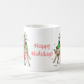 トナカイのおもしろいな漫画のクリスマスを抱き締めるサンタ コーヒーマグカップ (中央)