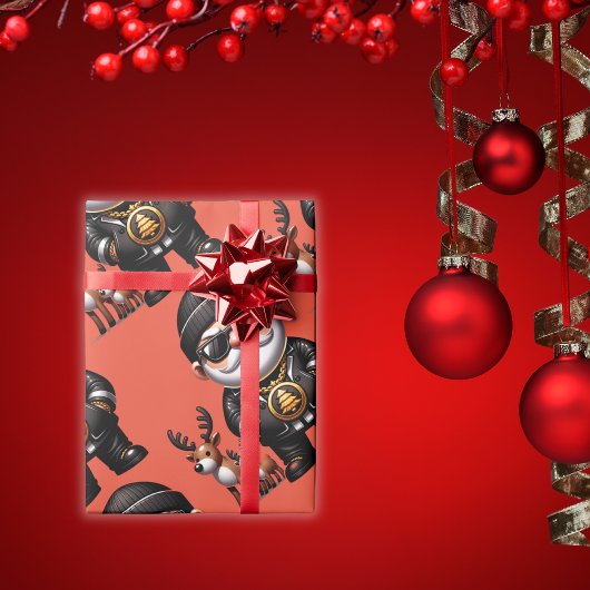 トナカイのかわいいギャングスターサンタ | ラッピングペーパー