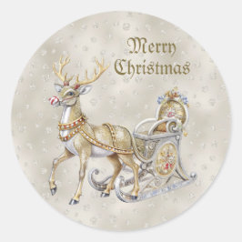 トナカイのそり クリスマスステッカー ラウンドシール