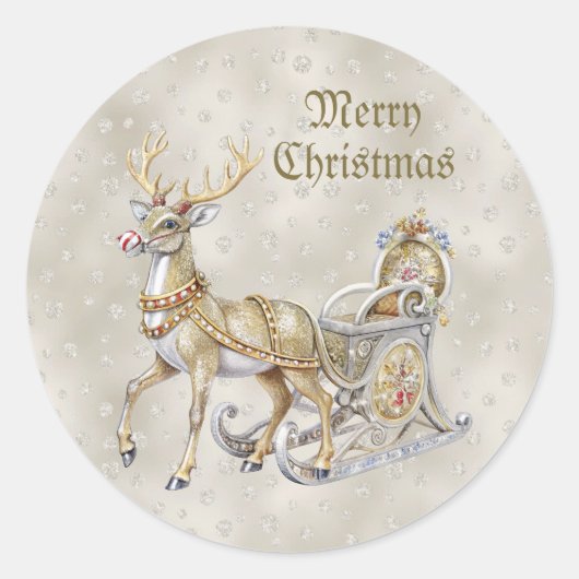 トナカイのそり クリスマスステッカー ラウンドシール (正面)