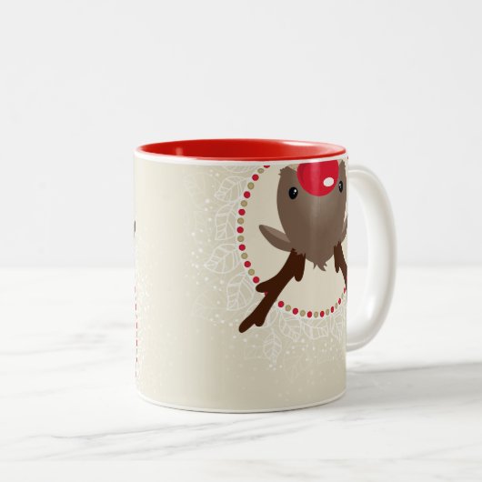 トナカイのぞき可愛い赤い鼻ルドルフアイボリー金ゴールド ツートーンマグカップ (正面右)