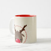 トナカイのぞき可愛い赤い鼻ルドルフアイボリー金ゴールド ツートーンマグカップ (正面左)