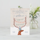 トナカイのウィンターオンデーランド誕生日パーティー 招待状 (スタンド正面)