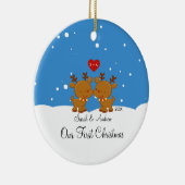 トナカイのカップル私達の初めてのクリスマスのオーナメント セラミックオーナメント (右)