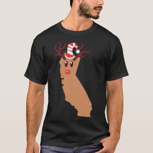 トナカイのカリフォルニアクリスマストナカイ〔雄ジカの〕枝角 Tシャツ (正面)