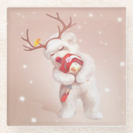 トナカイのガールハギングドッグ〔雄ジカの〕枝角 ガラスコースター