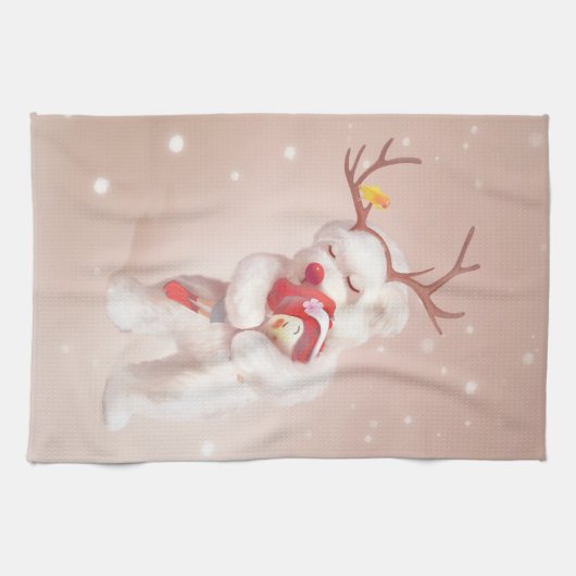トナカイのガールハギングドッグ〔雄ジカの〕枝角 キッチンタオル (横)