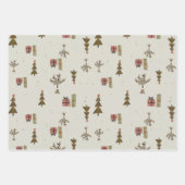 トナカイのギフトラップ |3つのシート |水彩 ラッピングペーパーシート (正面)