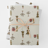 トナカイのギフトラップ |3つのシート |水彩 ラッピングペーパーシート