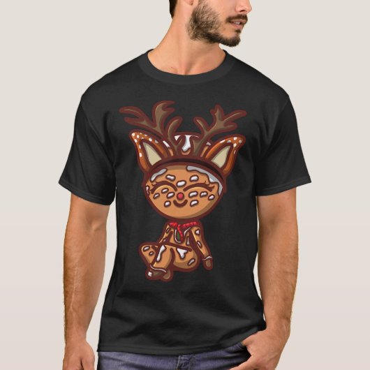 トナカイのギンガーブレッドの少女 Tシャツ (正面)