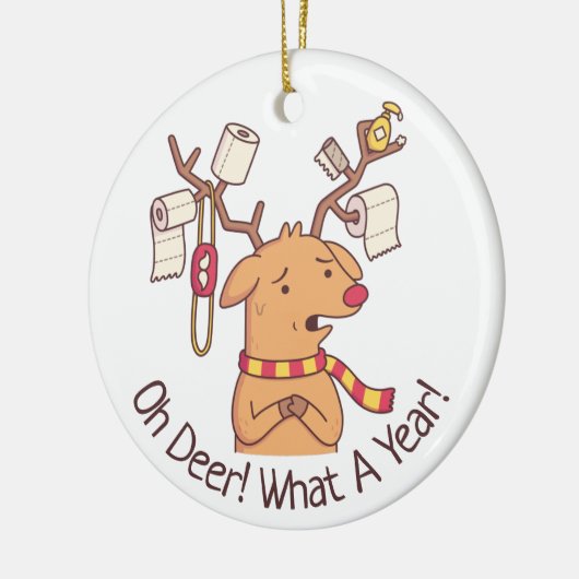 トナカイのクリスマスおもしろいに セラミックオーナメント (左)