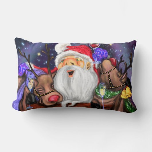 トナカイのクリスマスおもしろい枕付きサンタ ランバークッション (正面)