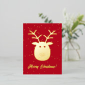 トナカイのクリスマスかわいいルドルフ 箔シーズンポストカード (立ち正面)