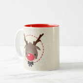 トナカイのクリスマスかわいい赤い鼻ルドルフアイボリー ツートーンマグカップ (正面左)