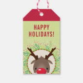 トナカイのクリスマスかわいい赤い鼻ルドルフ赤い緑 ギフトタグ (正面)