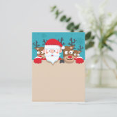 トナカイのクリスマスで覗くかわいいサンタクロース シーズンポストカード (スタンド正面)