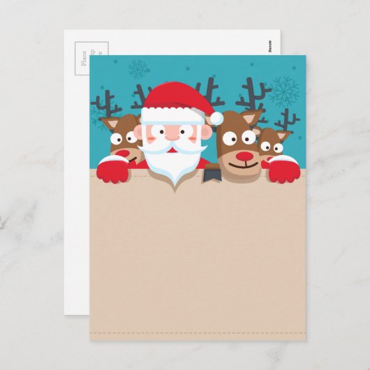 トナカイのクリスマスで覗くかわいいサンタクロース シーズンポストカード (正面/裏面)