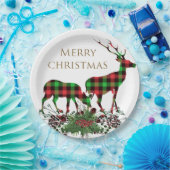 トナカイのクリスマスと緑 ペーパープレート (パーティー)