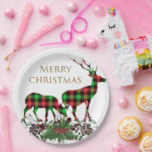 トナカイのクリスマスと緑 ペーパープレート (パーティー)