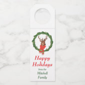 トナカイのクリスマスのリースのワイン ボトルネックタグ (正面)