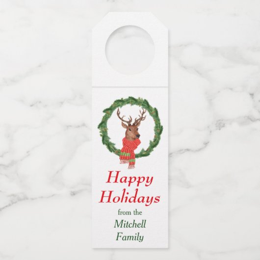 トナカイのクリスマスのリースのワイン ボトルネックタグ
