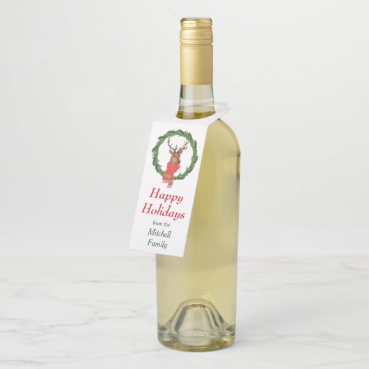 トナカイのクリスマスのリースのワイン ボトルネックタグ (アングル)