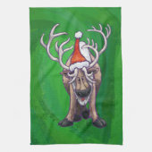 トナカイのクリスマスオングリーン キッチンタオル (縦)