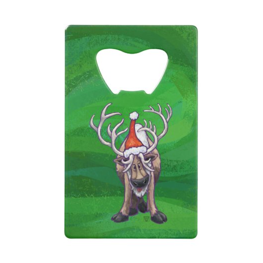 トナカイのクリスマスオングリーン クレジットカード栓抜き (正面)