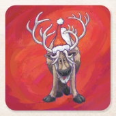 トナカイのクリスマスオングリーン スクエアペーパーコースター (正面)