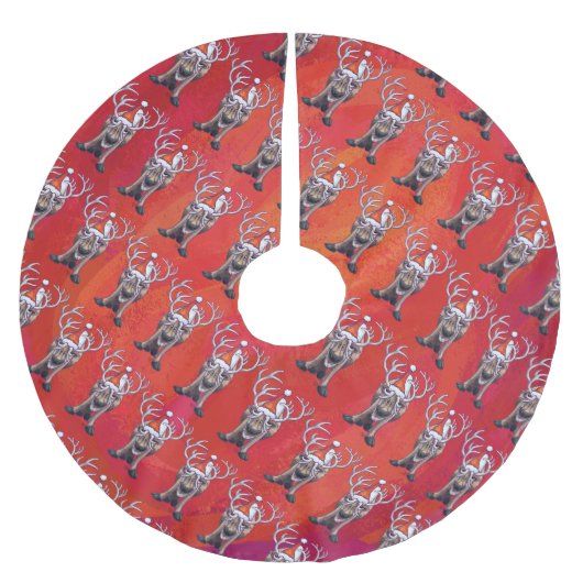 トナカイのクリスマスオングリーン ブラッシュドポリエステルツリースカート (正面)