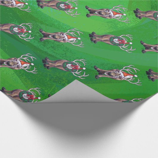 トナカイのクリスマスオングリーン ラッピングペーパー (角)