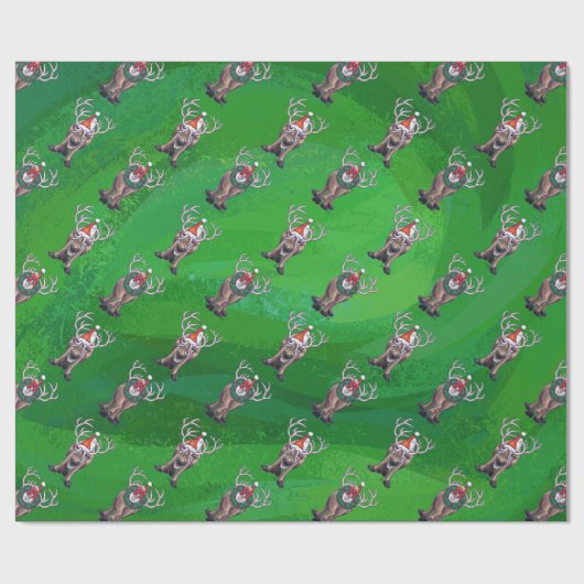 トナカイのクリスマスオングリーン ラッピングペーパー (フラット)