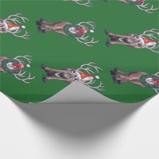 トナカイのクリスマスオングリーン ラッピングペーパー (角)