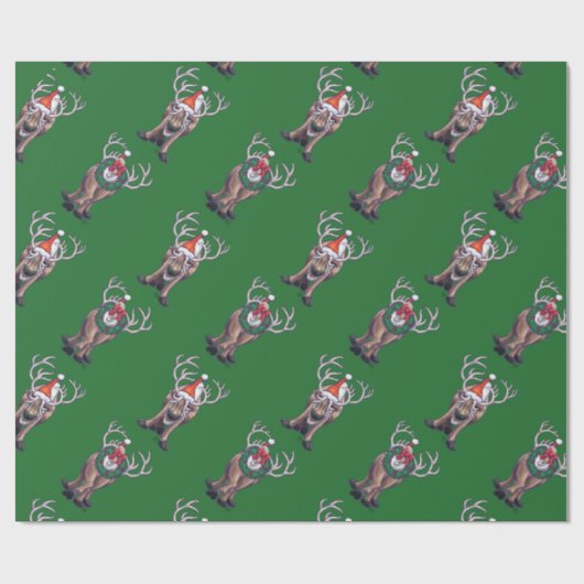 トナカイのクリスマスオングリーン ラッピングペーパー (フラット)
