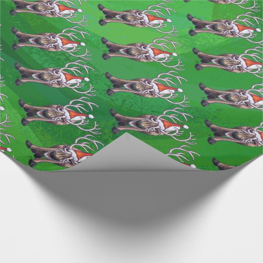 トナカイのクリスマスオングリーン ラッピングペーパー (角)