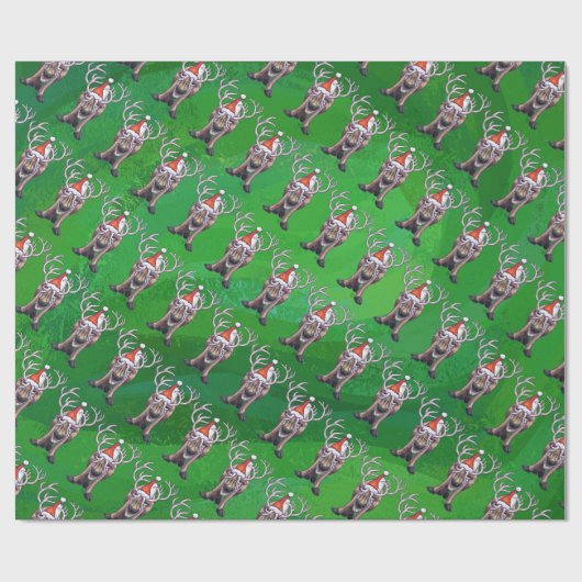 トナカイのクリスマスオングリーン ラッピングペーパー (フラット)