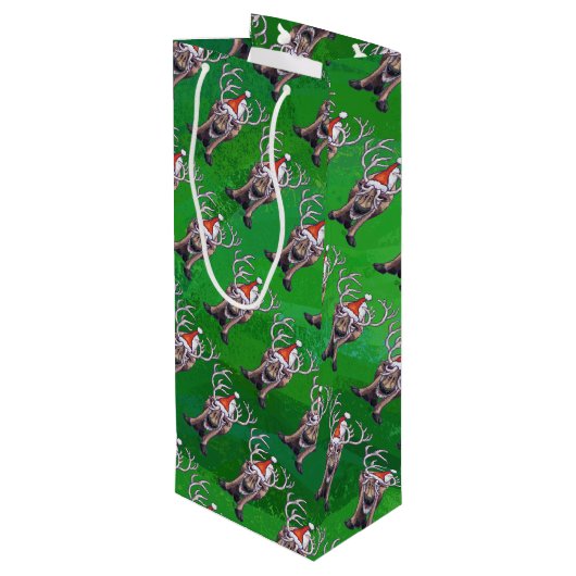 トナカイのクリスマスオングリーン ワインギフトバッグ (裏面アングル)