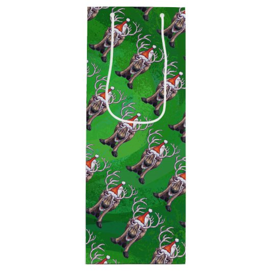 トナカイのクリスマスオングリーン ワインギフトバッグ (正面)