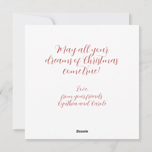 トナカイのクリスマスカードを持つヴィンテージの少女 シーズンカード (裏面)