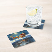 トナカイのクリスマスソリ ホリデー スクエアペーパーコースター (インサイチュ)