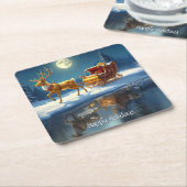 トナカイのクリスマスソリ ホリデー スクエアペーパーコースター (アングル)