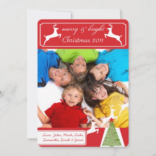 トナカイのクリスマスツリーあなたの写真クリスマスカード シーズンカード (正面)