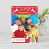 トナカイのクリスマスツリーあなたの写真クリスマスカード シーズンカード (スタンド正面)