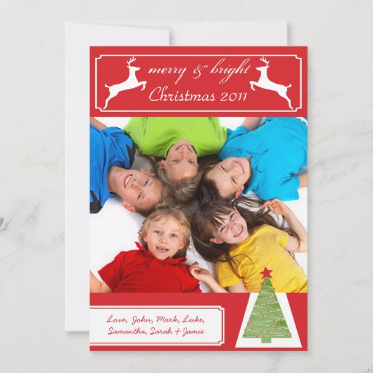 トナカイのクリスマスツリーあなたの写真クリスマスカード シーズンカード (正面)