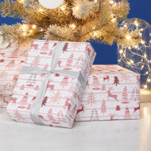トナカイのクリスマスツリーバラ金ゴールドピンククリスマス ラッピングペーパー