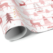 トナカイのクリスマスツリーバラ金ゴールドピンククリスマス ラッピングペーパー (ロールコーナー)